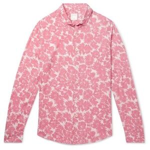 Sandro Floral Print Voile Shirt Mens Small Pink White Hawaiian Viscose